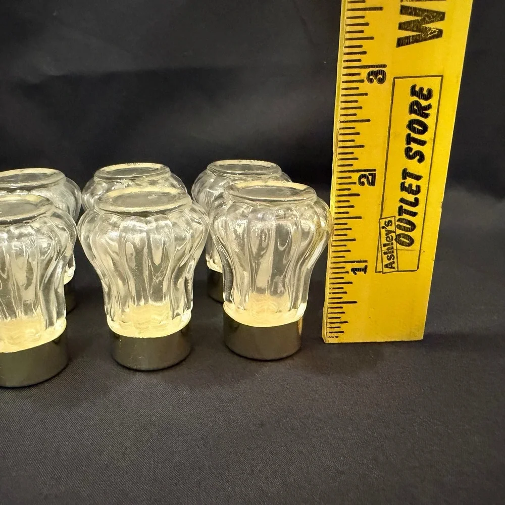 Vintage Mini Glass Salt and Pepper Shakers Set of 8 Gold Lids Fluted Clear Glass